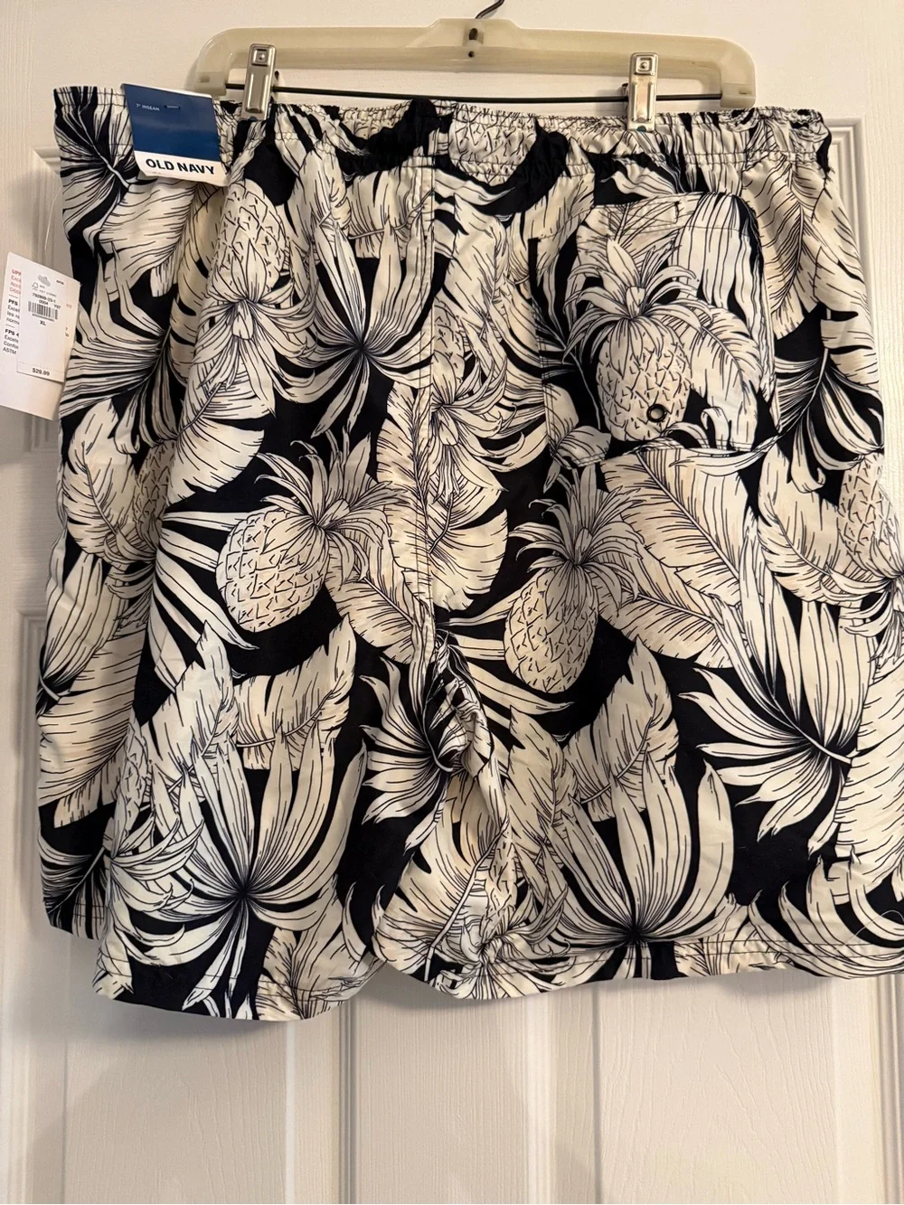 Old Navy Men’s Black and White Tropical Print Swim Trunks